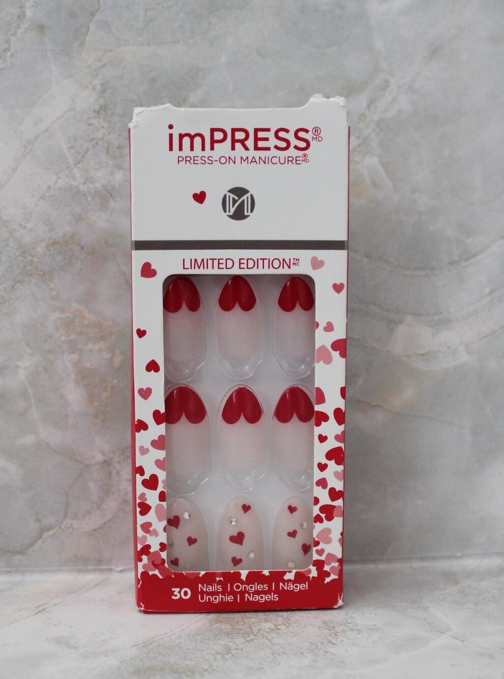 KISS imPRESS Press On Nails Design You Are A Keeper Red Medium Almond New